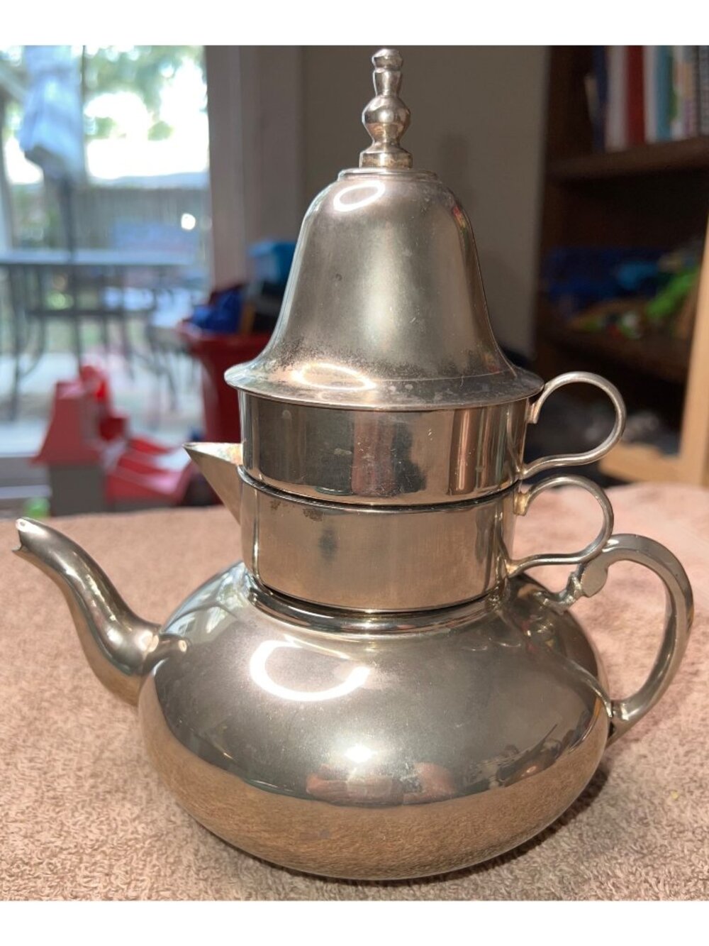 Silver-Plated Stacking Bachelors Tea Set With Bell Lid Made In Mexico Vintage